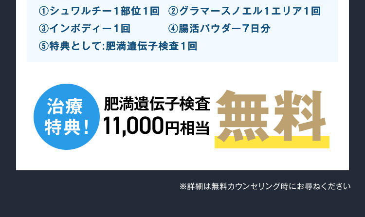 治療特典！肥満遺伝子検査11,000円相当無料
