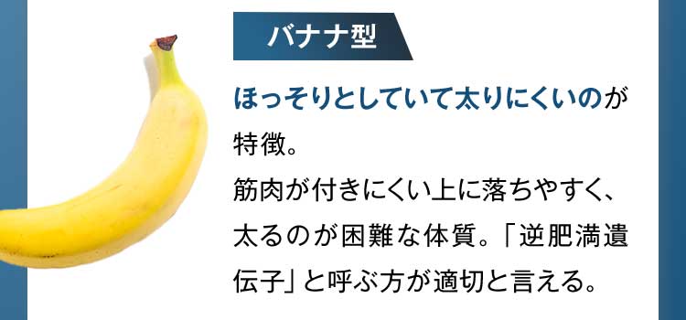 バナナ型：ほっそりとしていて太りにくい
