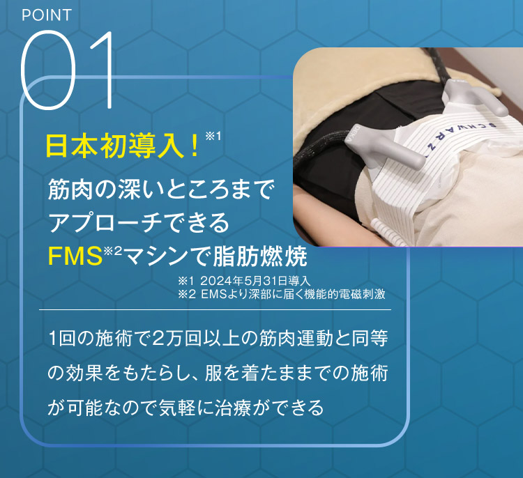 ポイント01：筋肉の深いところまでアプローチできるFMSマシンで脂肪燃焼