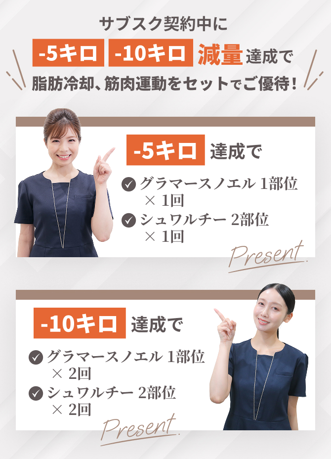 サブスク契約中に脂肪冷却、筋肉運動をセットでご優待！